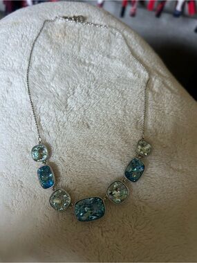 Touchstone 18 inch Crystal Silver Necklace with Blue and Aqua Crystals
